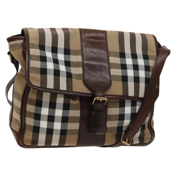 BURBERRY Nova Check Shoulder Bag Canvas Beige Gold Auth BA2533 - Picture 1 of 16